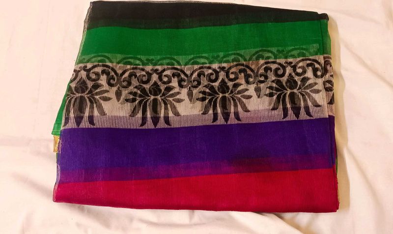 Vibrant Ombre Stripe Saree with Floral Border