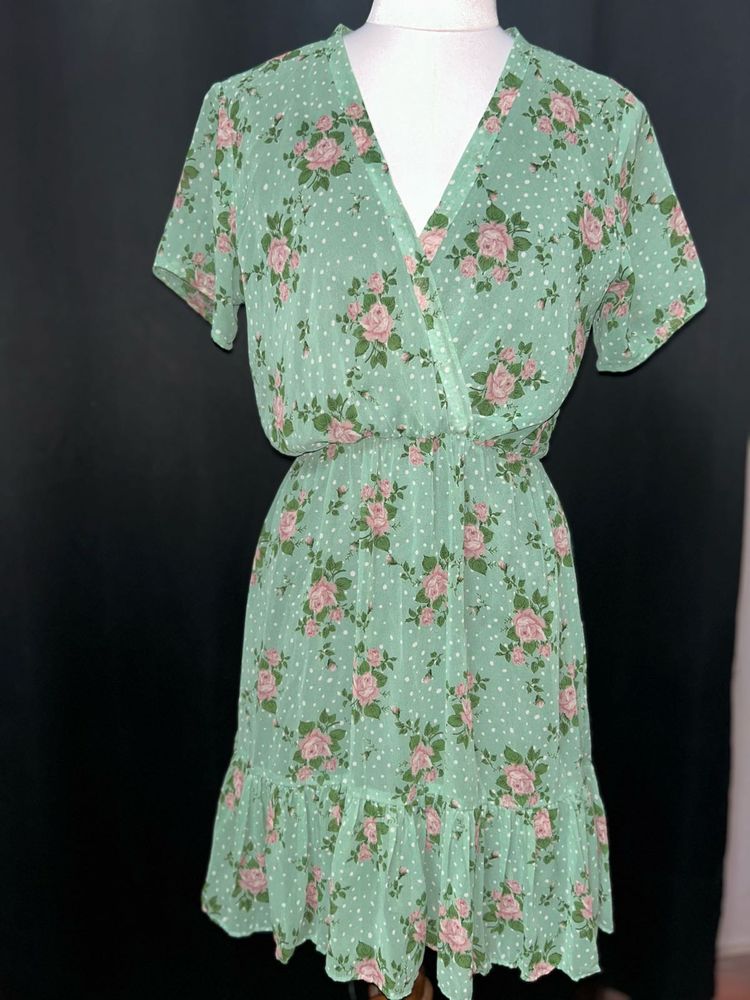 Mint Green Floral Wrap Dress