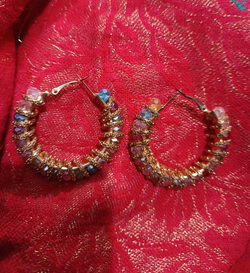 Colorful Beaded Hoop Earrings
