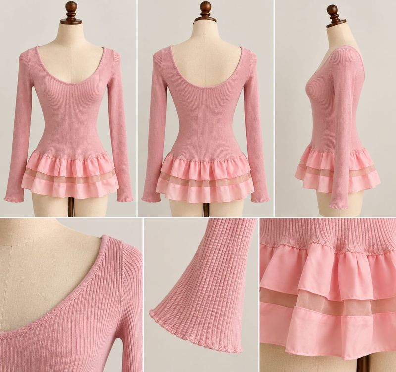 Pink Ruffle Trim Knit Top