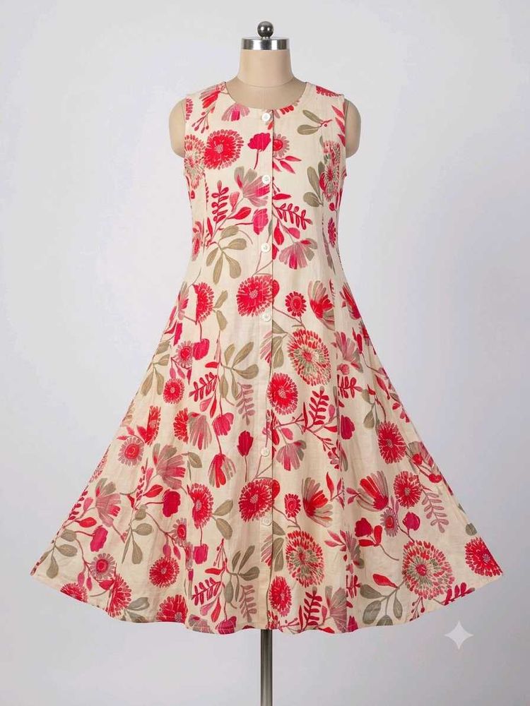 Cream Floral Print Kurta