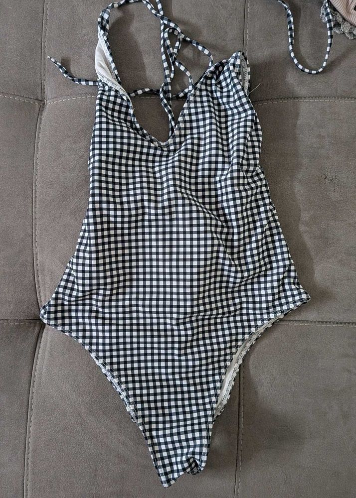checked backless bodysuit
