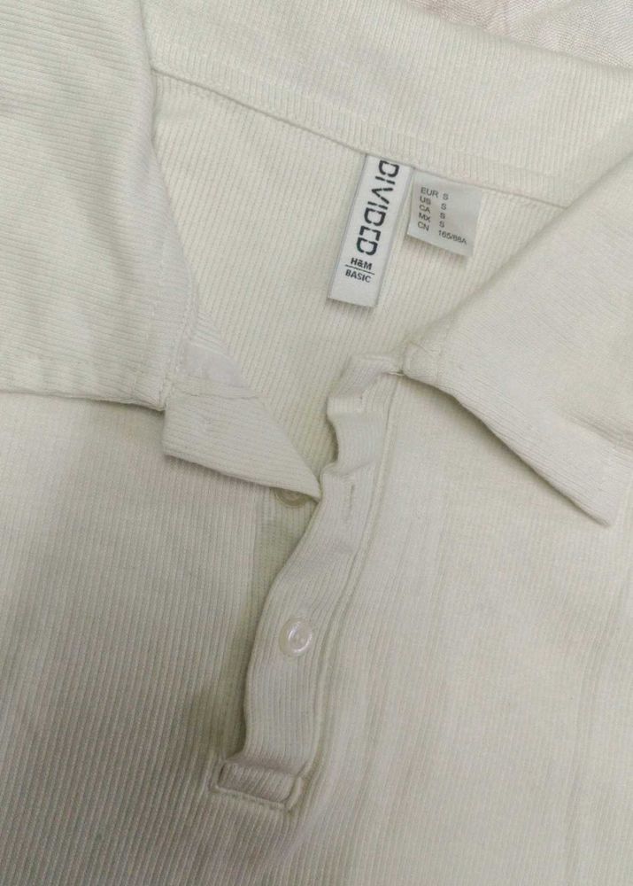 White Ribbed Collared Top