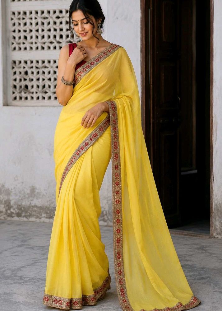 Vibrant Yellow Embroidered Saree