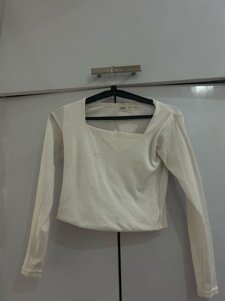 Zara White Long Sleeve Top