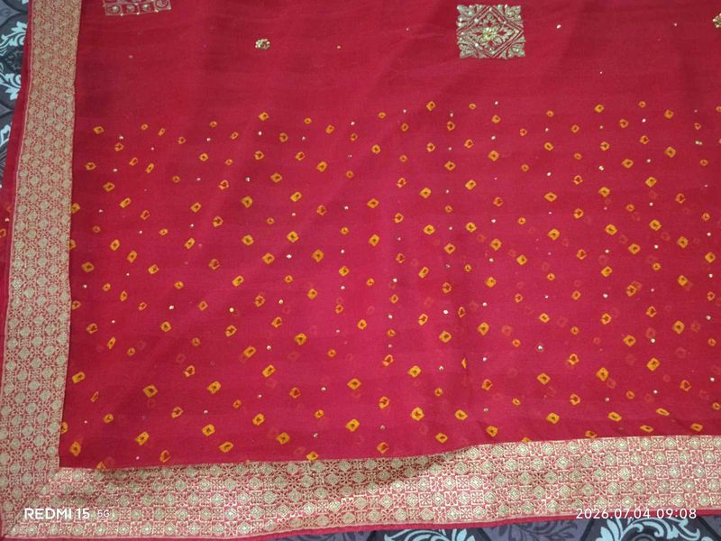 Beautiful Red Bandhani Saree