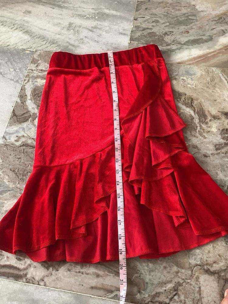 Red Velvet Ruffled Ethnic Skirt