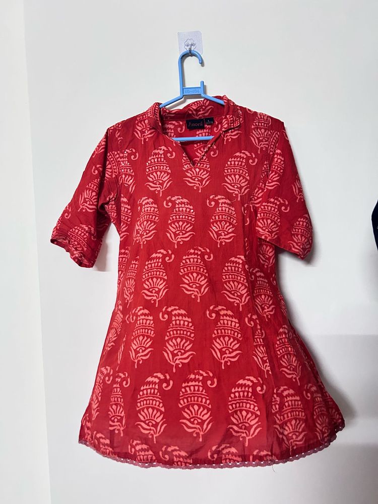 orange Printed Kurta Top
