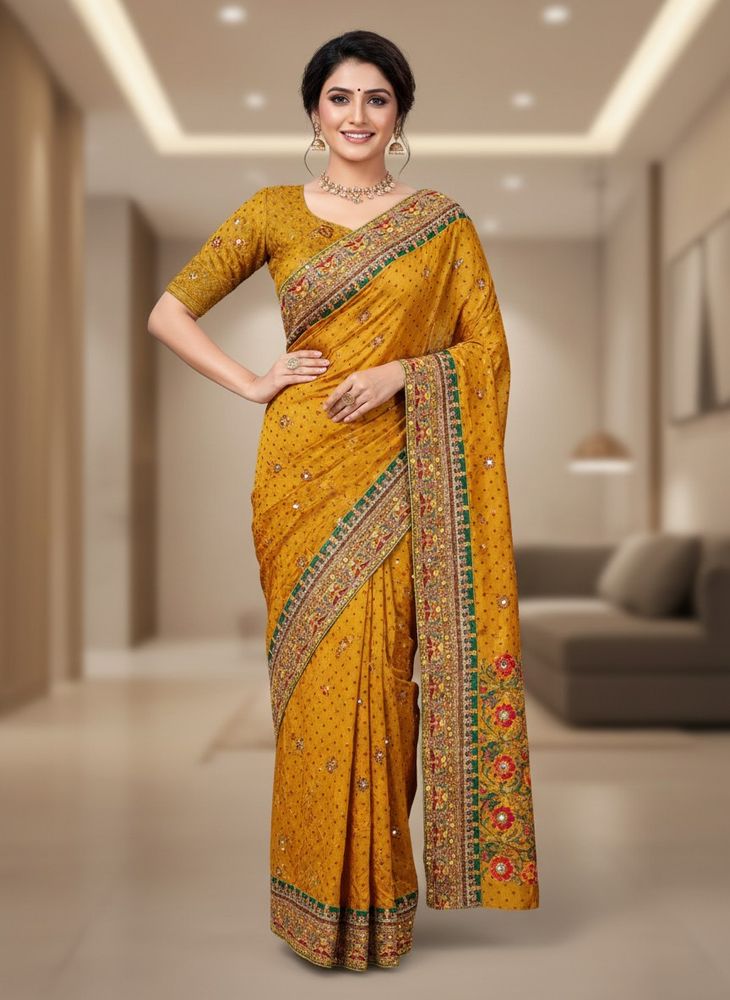 Elegant Yellow Embroidered Saree