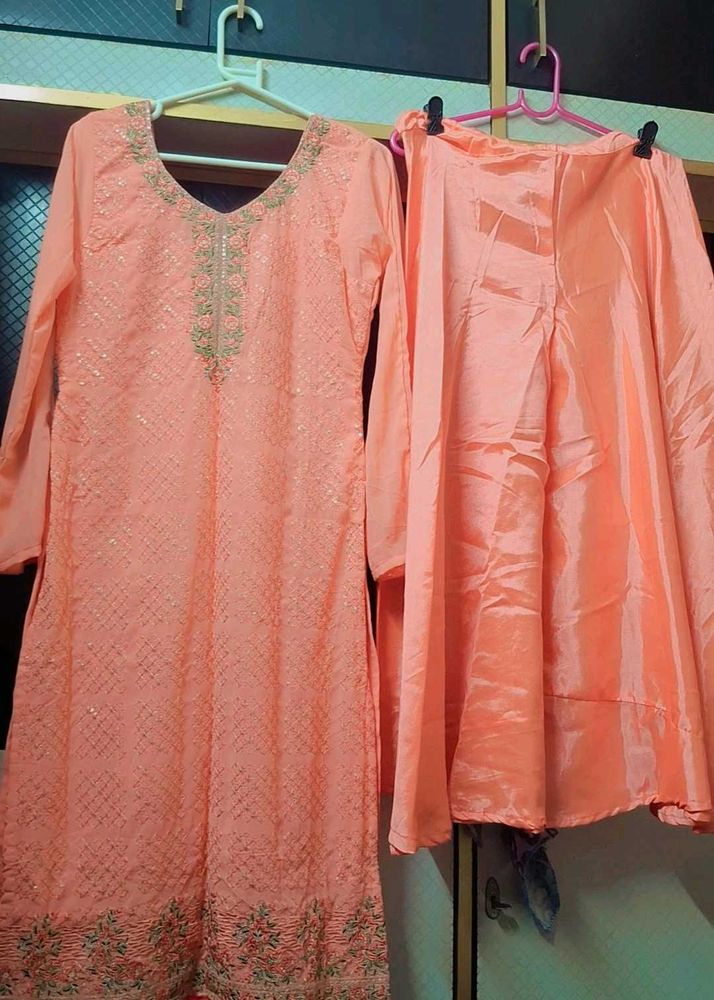 Peach Embroidery Plazo Set