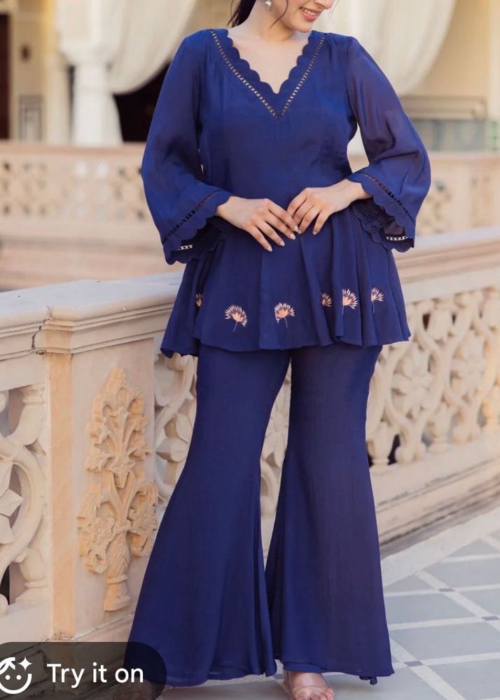 AACHO Blue Embroidered Co-ord Set