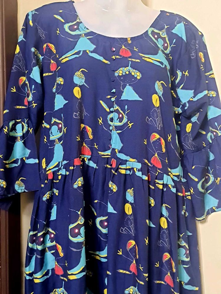 Whimsical Blue Print Midi Dress