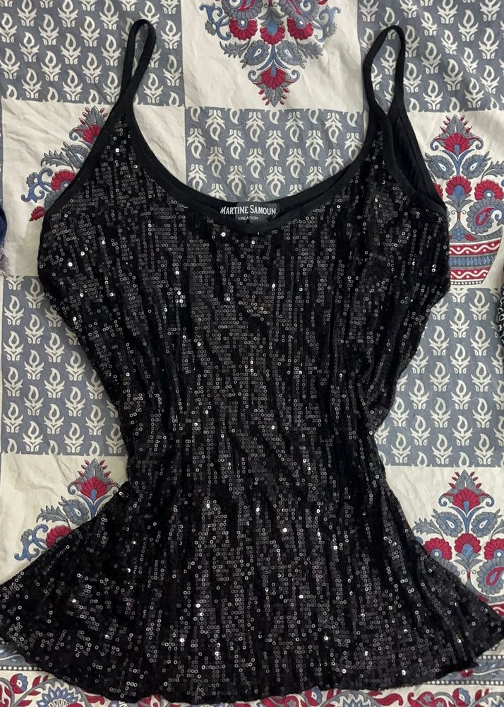 Sparkling Black Sequin Cami Top