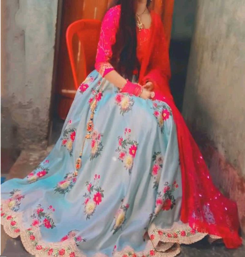 Floral Lehenga Choli with Pink Dupatta