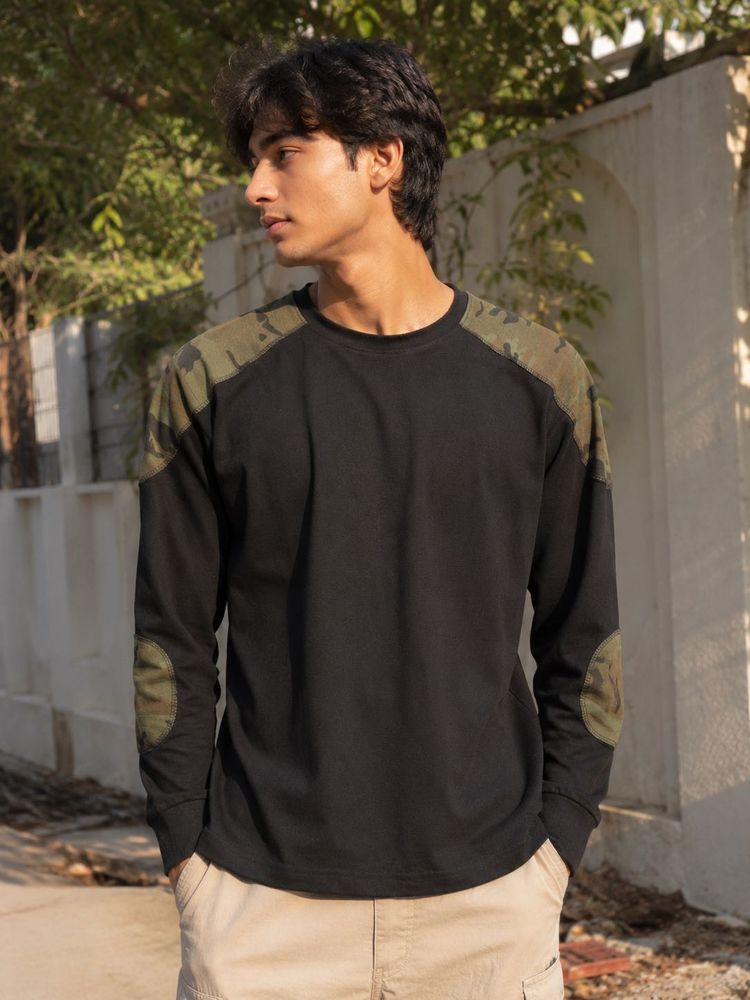 Black Camo Panel patch t-shirt