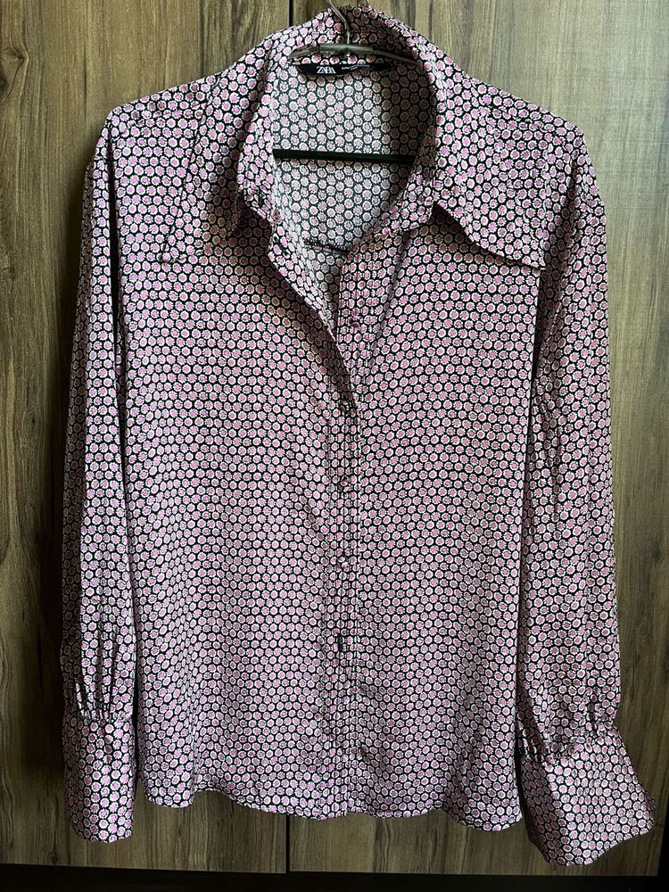 Zara satin button down shirt