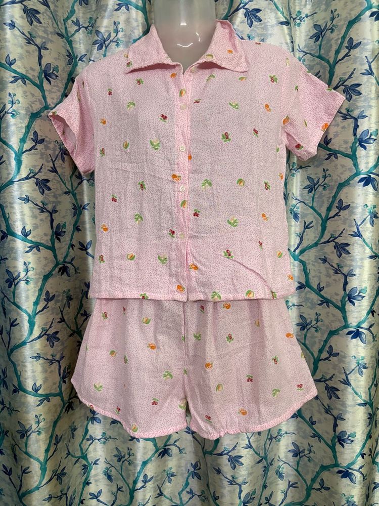 Pink Fruit Print Pajama Set