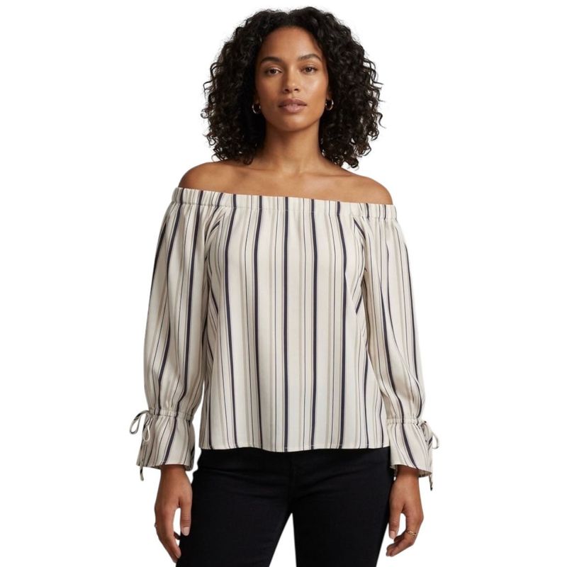 Striped Off-the-Shoulder Top with Tie Cuffs