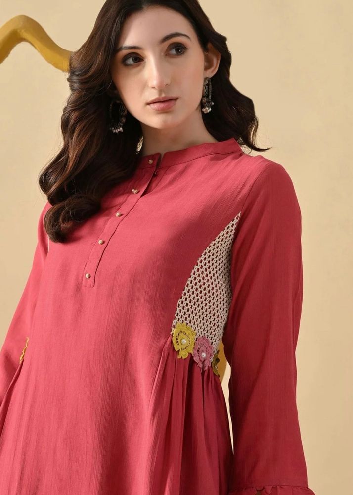 Crochet solid tunic with trousers