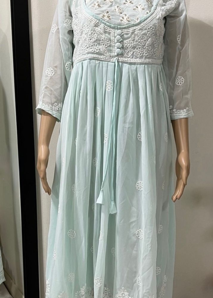 Mint Green Chikankari Gown