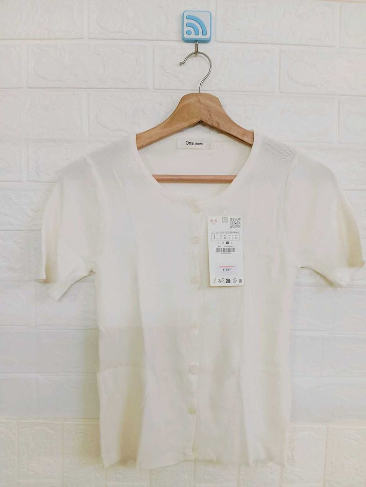 White Button-Up Short Sleeve Top