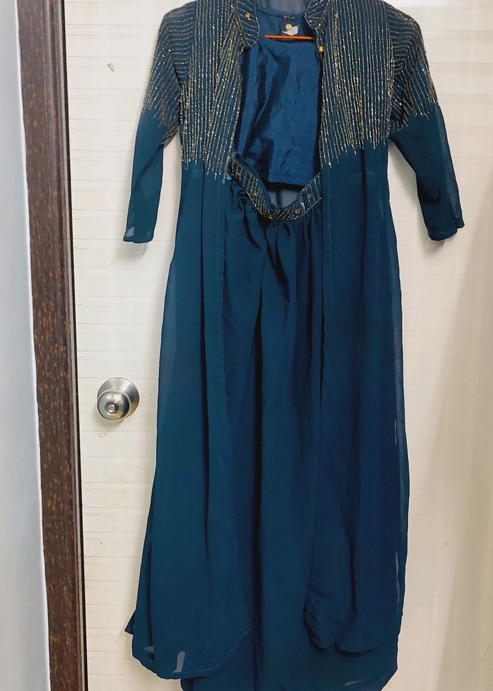 Elegant Teal Embellished Indian Outfit..