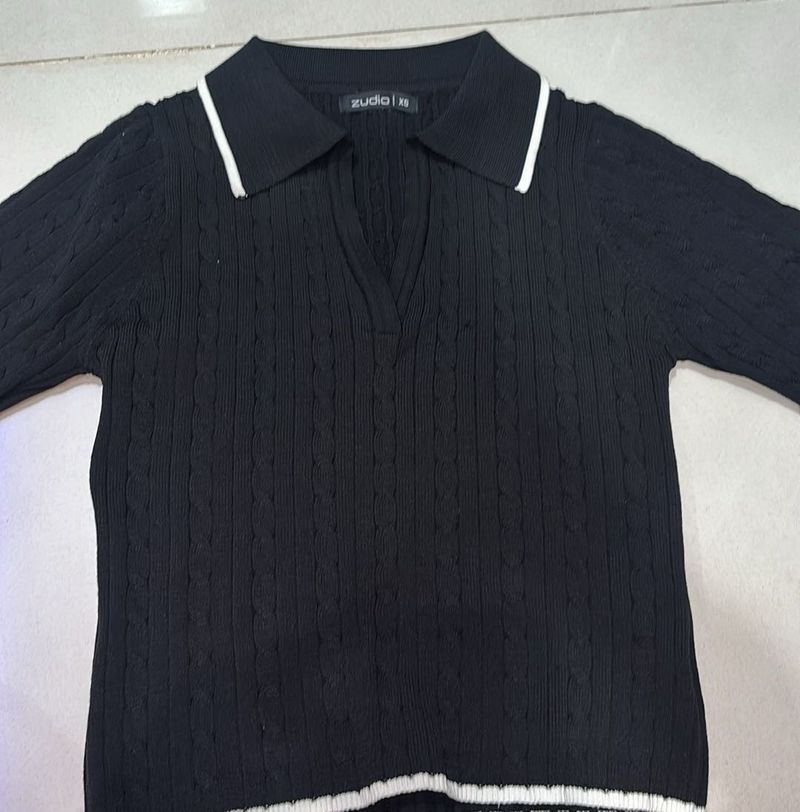 Chic Cable Knit Polo Sweater