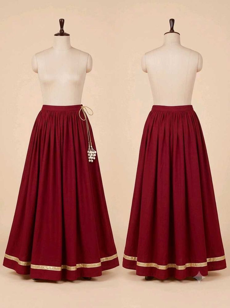 #Navratri deep red Skirt with Gold Border