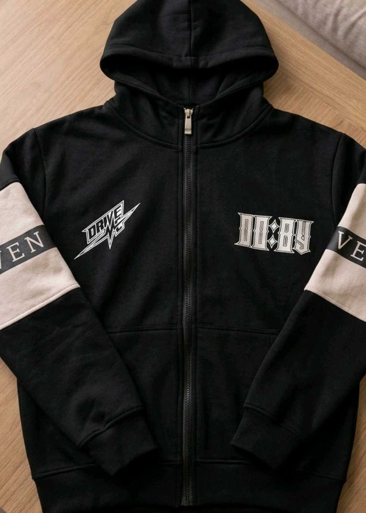 Men's Black Zip-Up Hoodie with Graphic Detail