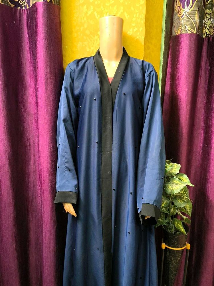 Elegant Navy Blue Abaya Burqa with Black Trim Desi