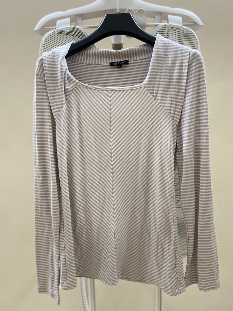 Striped Long-Sleeve Top with Square Neck