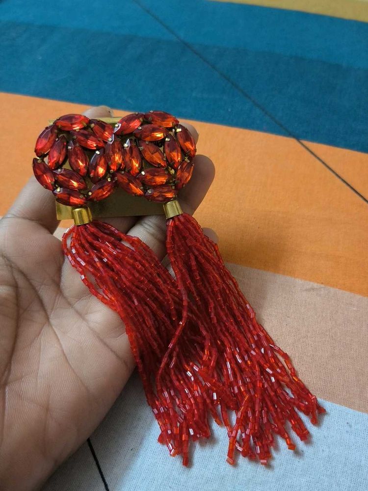Red Tassel Statement Earrings