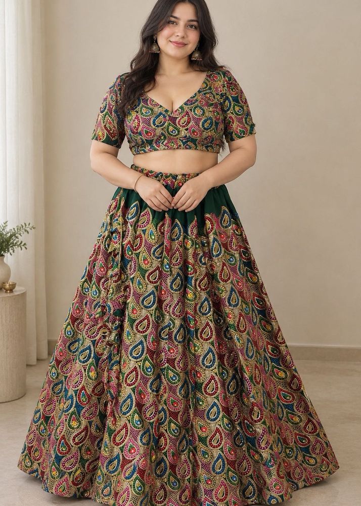 Embroidered Peacock Motif Lehenga Choli