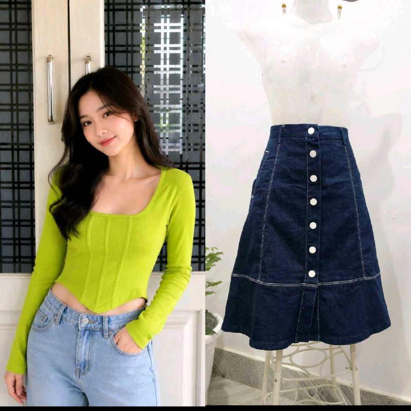 combo Denim Skirt nd Neon top ❤️‍🔥