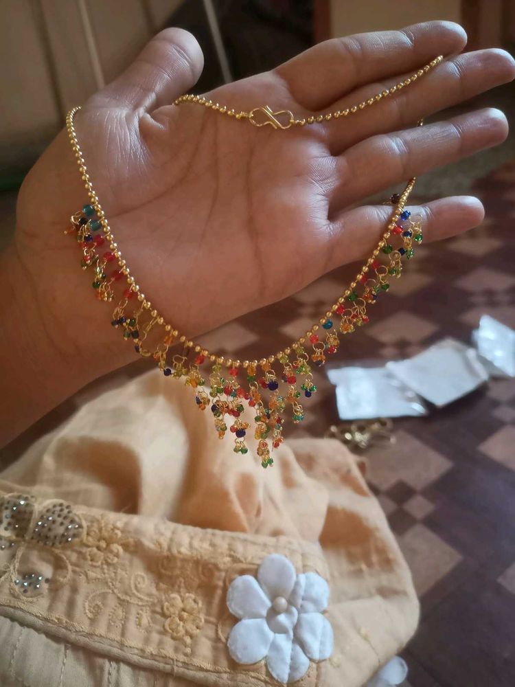 Gold Plated Multi-Color Beaded Necklace