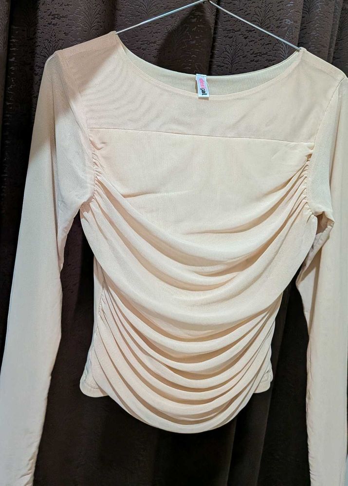 Sheer Ruched Long Sleeve Top