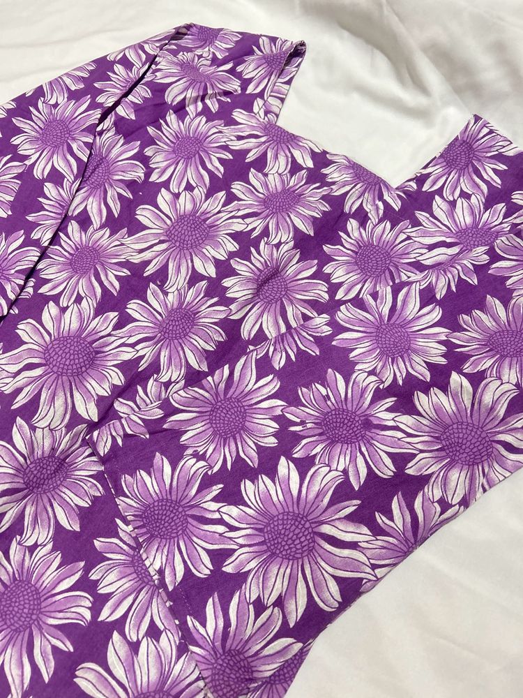 Purple Floral short  Print Fabric kurta