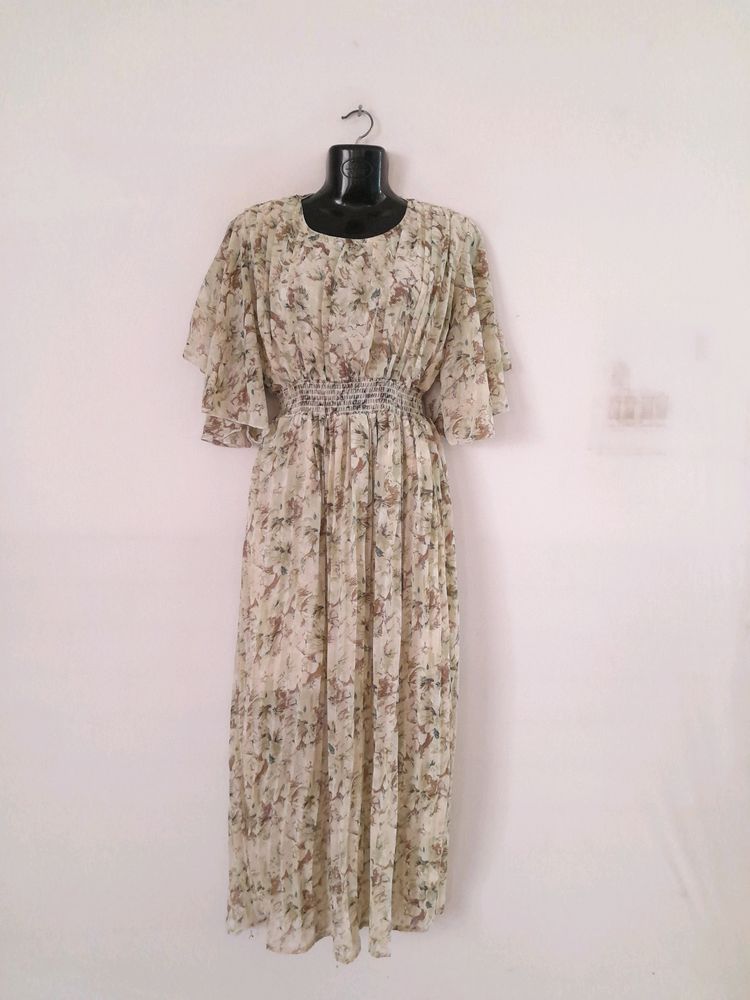 Vintage Floral Chiffon Maxi Dress