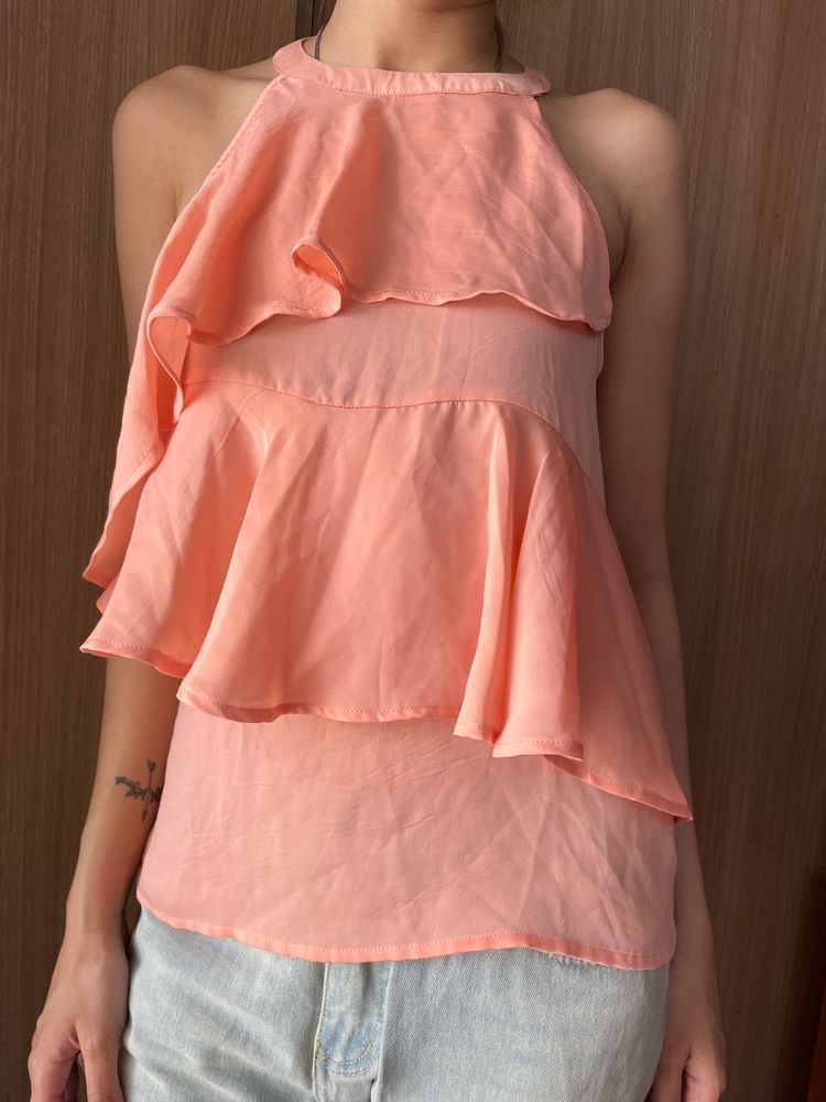 Peach Layered Sleeve Less Top