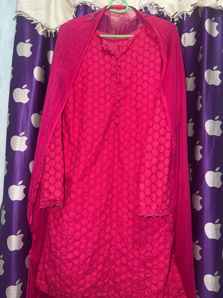 Vibrant Pink Chikankari Kurta Set
