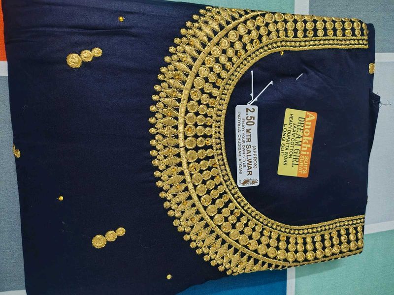 Navy Blue Embroidered unstiched suit
