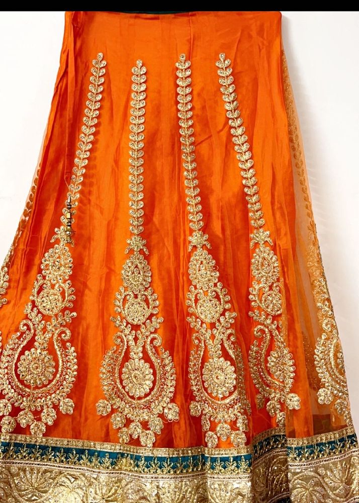 🔥SALE🔥Beautiful Orange Embroidered Lehenga