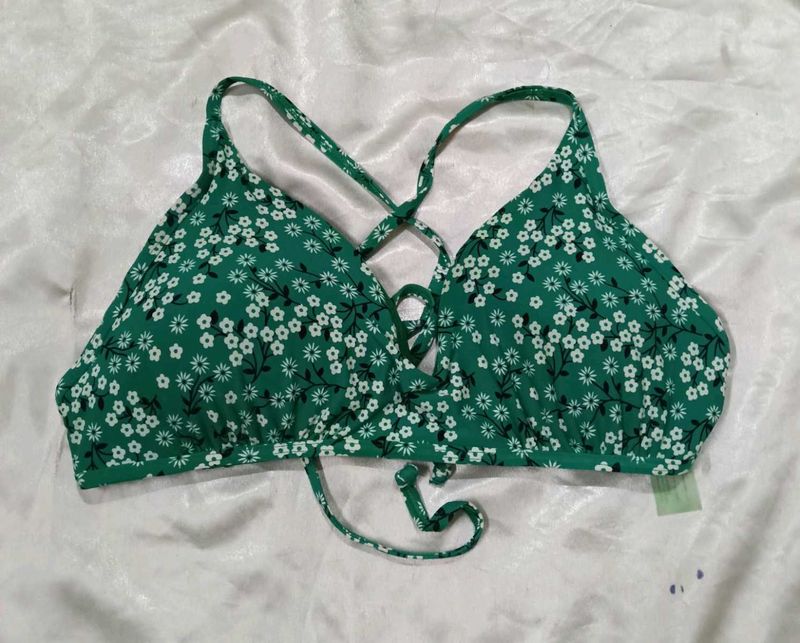 Green Floral Bikini Top