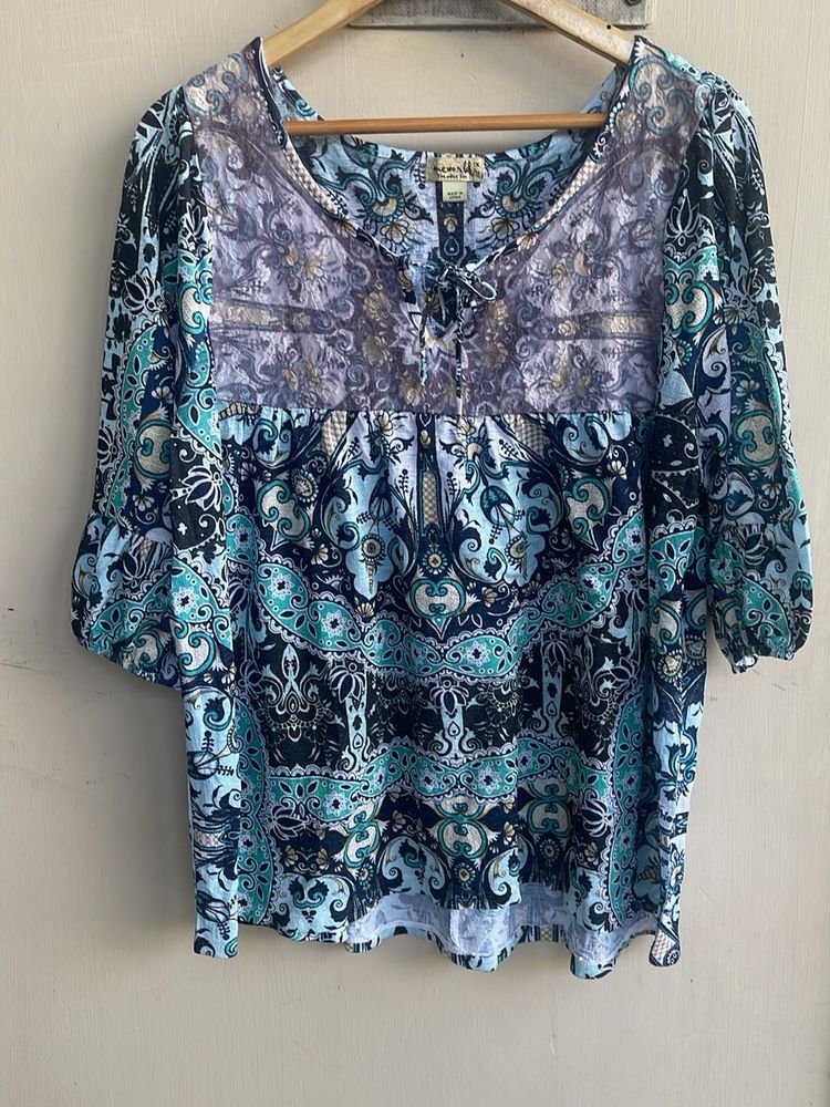 Bohemian Print Tie-Neck Top
