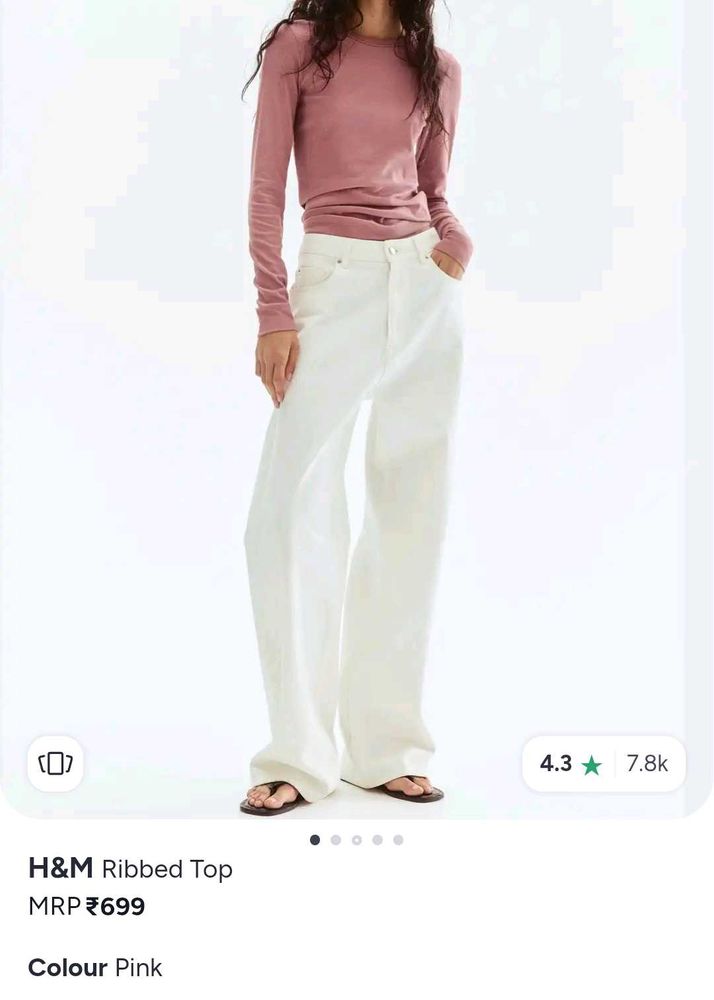 H&amp;M Pink Ribbed Long Sleeve Top
