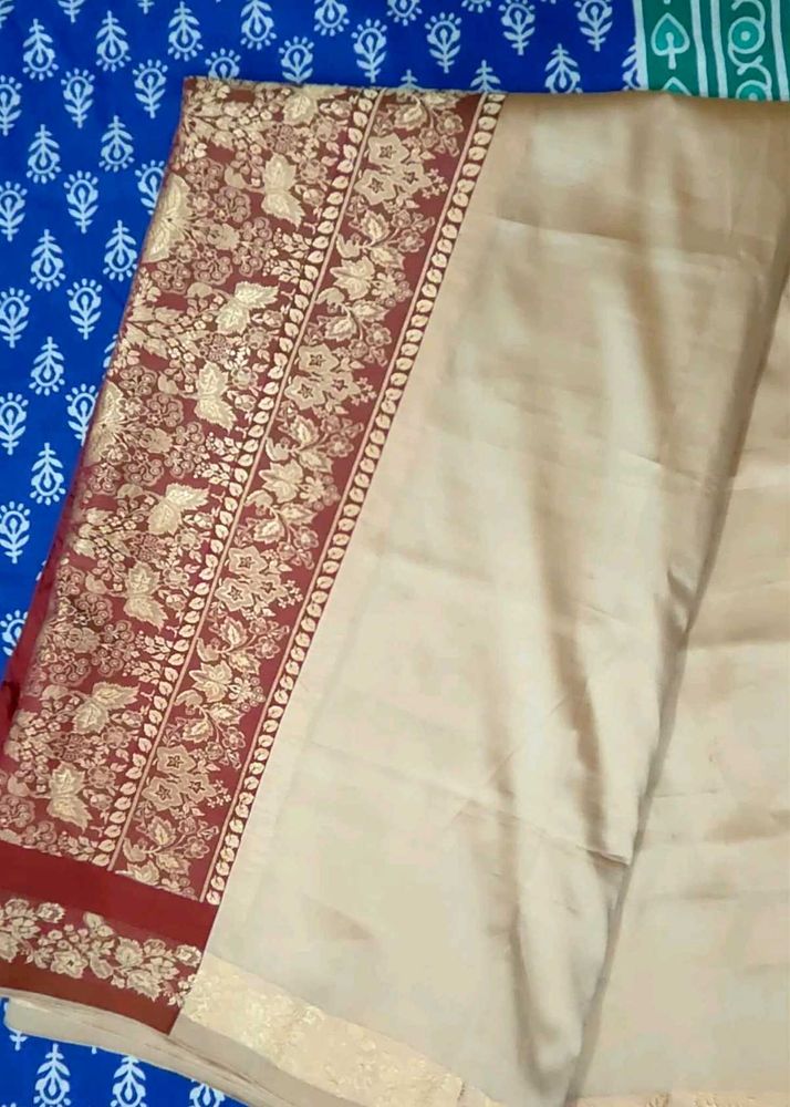 Elegant Cream pure Silk Saree with Red Border