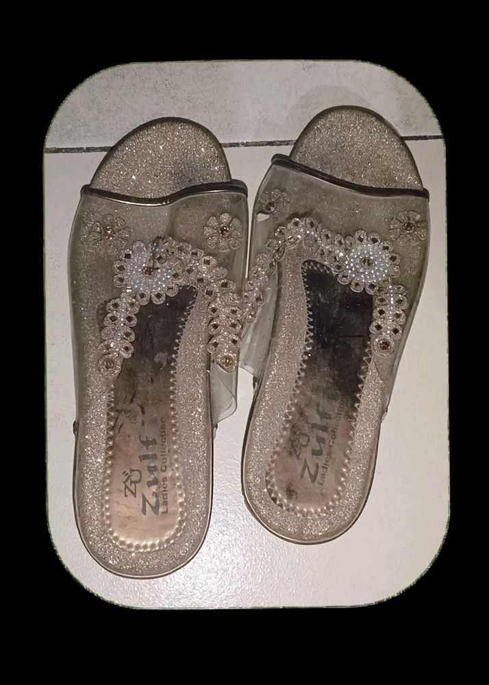 Sparkly Embellished Slip-on Sandals