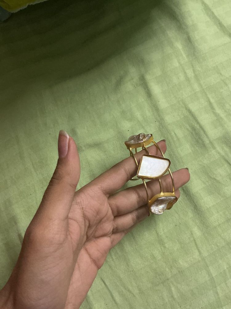 Unique Gold Bracelet with White Stone