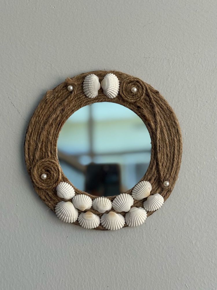 Handmade Boho Jute Seashell Mirror