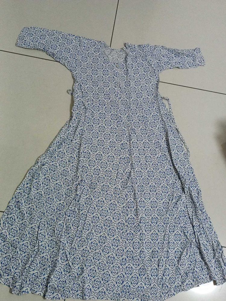 Blue &amp; White Printed Kurta